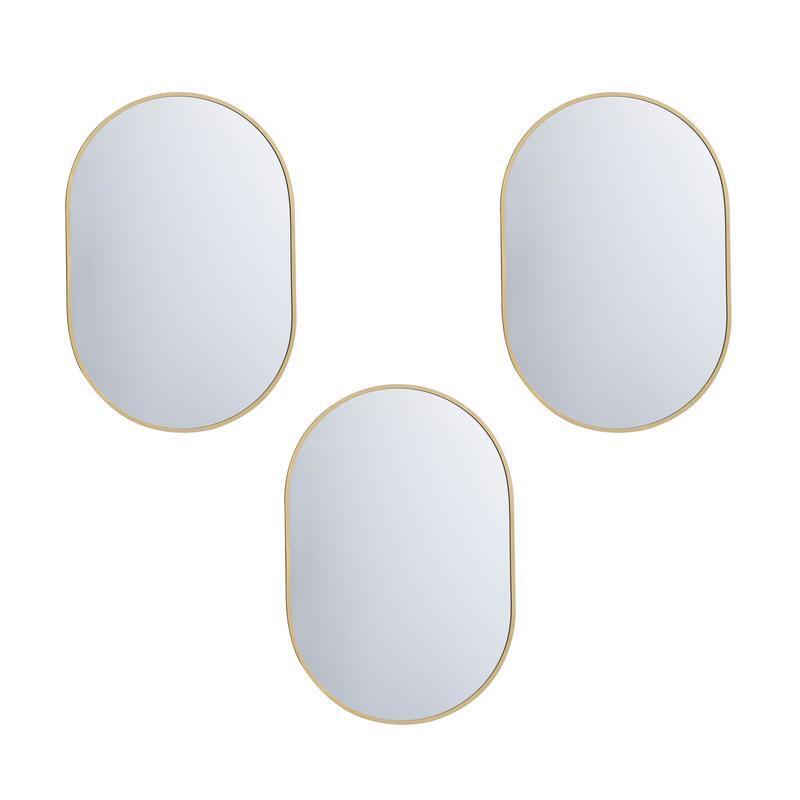 3 Pc Oblong Wall Mirror Set Modern Capsule Design Decorativev Removable Chain