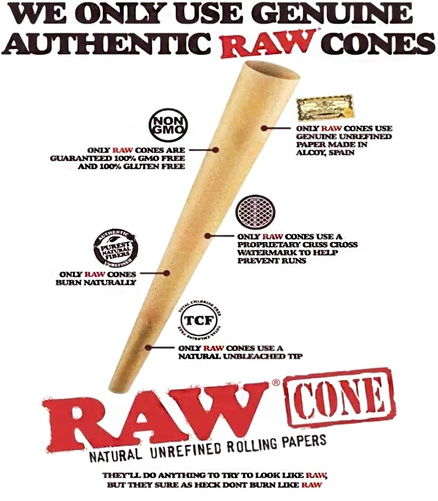 RAW CONES CLASSIC KING SIZE 50 PACK ~ CIGARETTE PAPERS~CRUSH PROF BOX