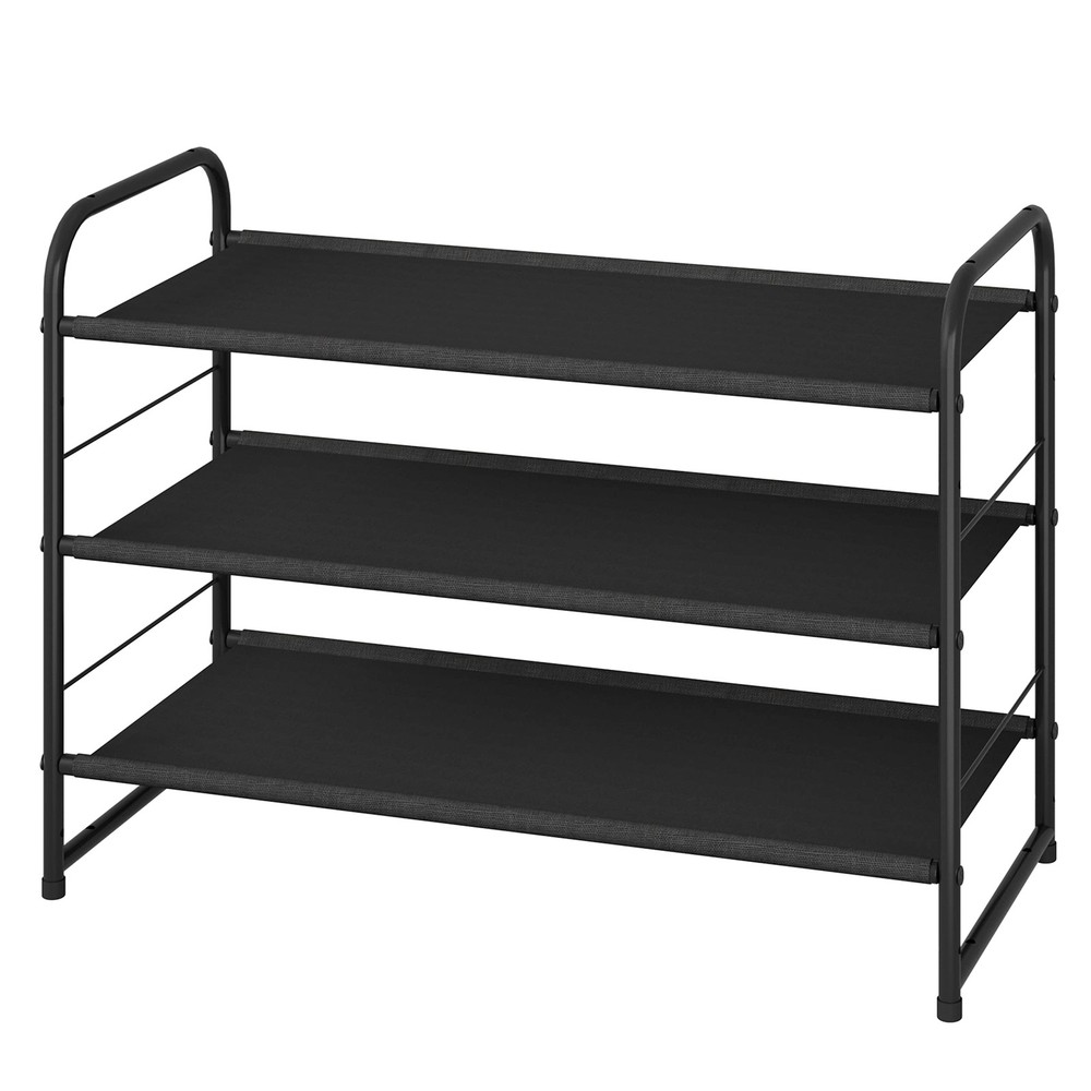 3 Tier Stackable Shoe Rack, Expandable Adjustable Fabric Shoe Shelf Storage O...