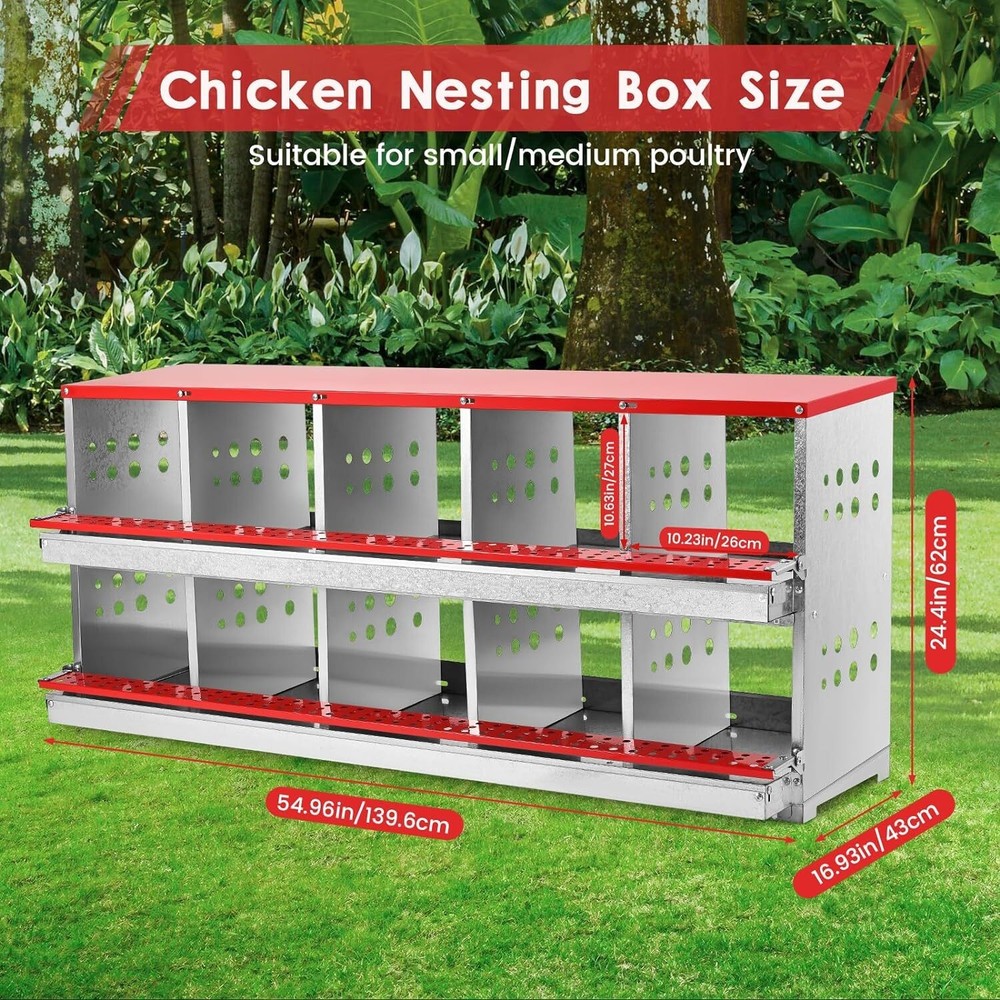 10Hole Chicken Nesting Boxes Metal Egg Laying Brooding Box With Vent Hole Set