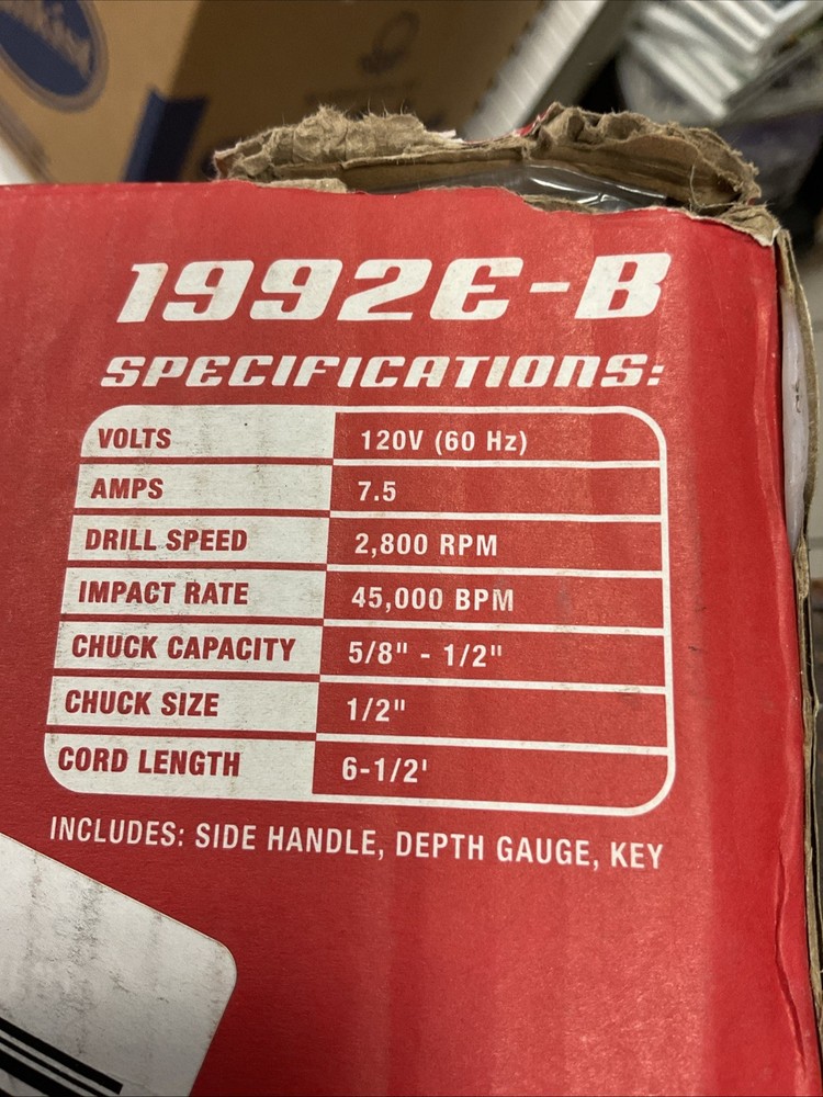 NEW Bauer Hammer Drill Tool 7.5 Amps Reversible Variable Speed Heavy Duty 1/2"