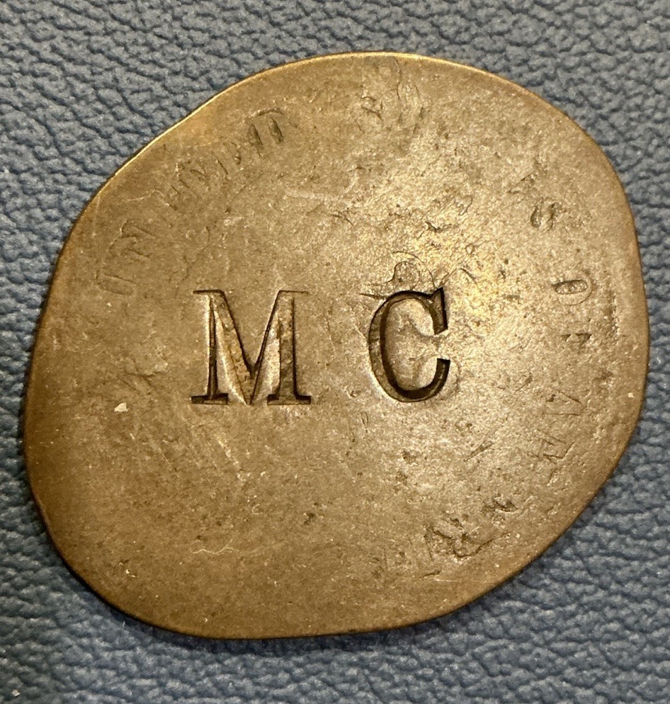 Two Cent Pressed & Elongated Coin - Counterstamped “MC” Initials