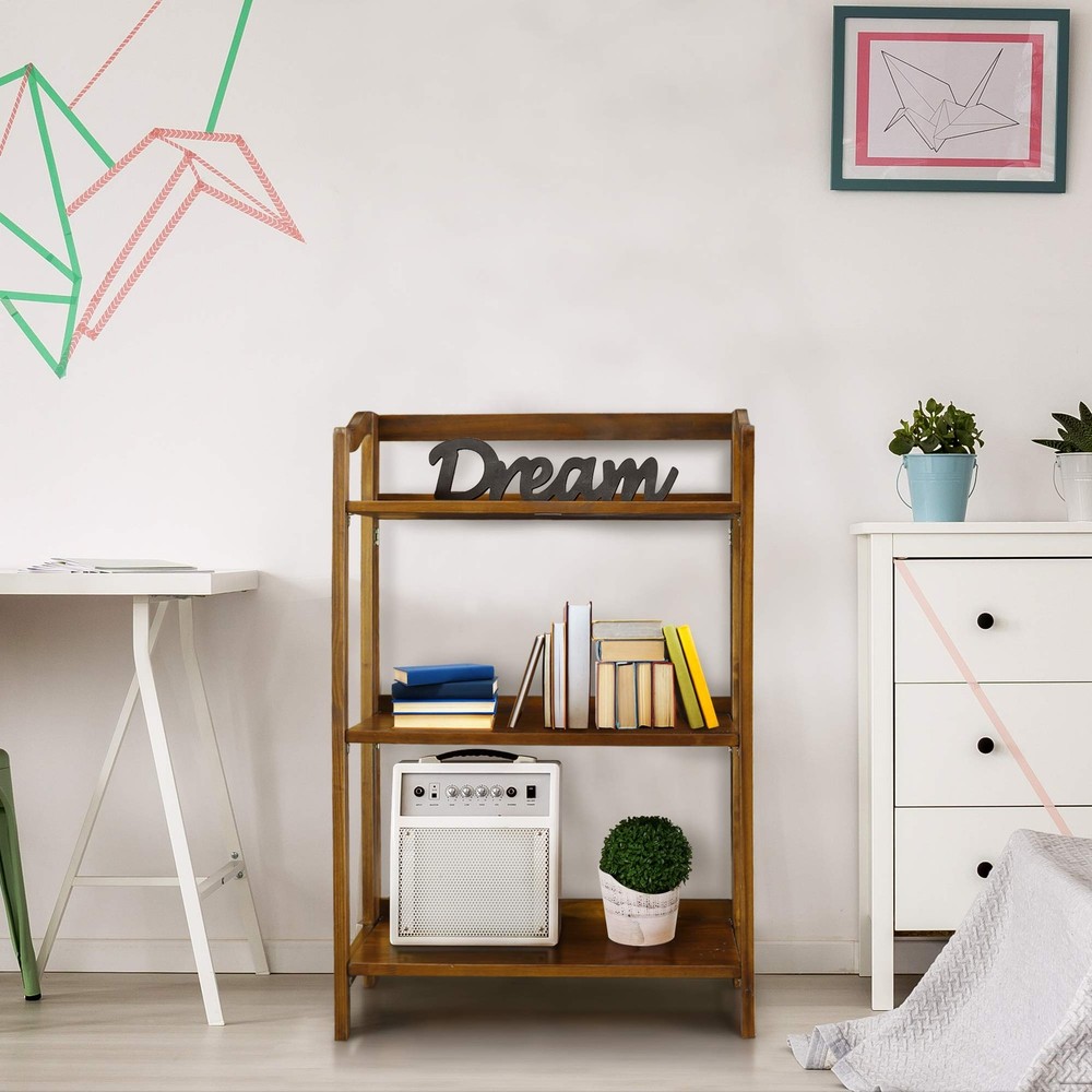 Stratford 3-Shelf Folding Bookcase-Warm Brown