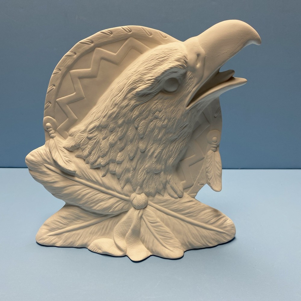 Ceramic Bisque Eagle Shield With Feathers Ready To Paint.Would Make Great Gift
