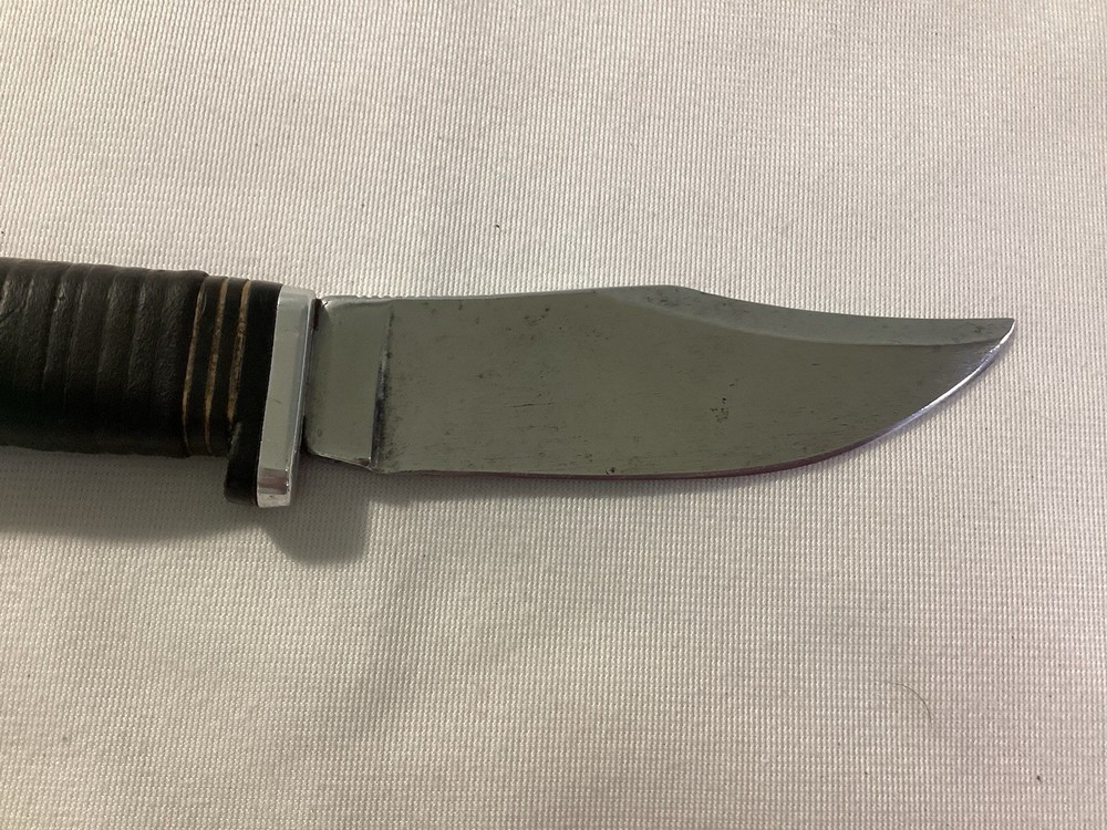 Vintage Fixed Blade Leather Stacked Handle Knife No Markings
