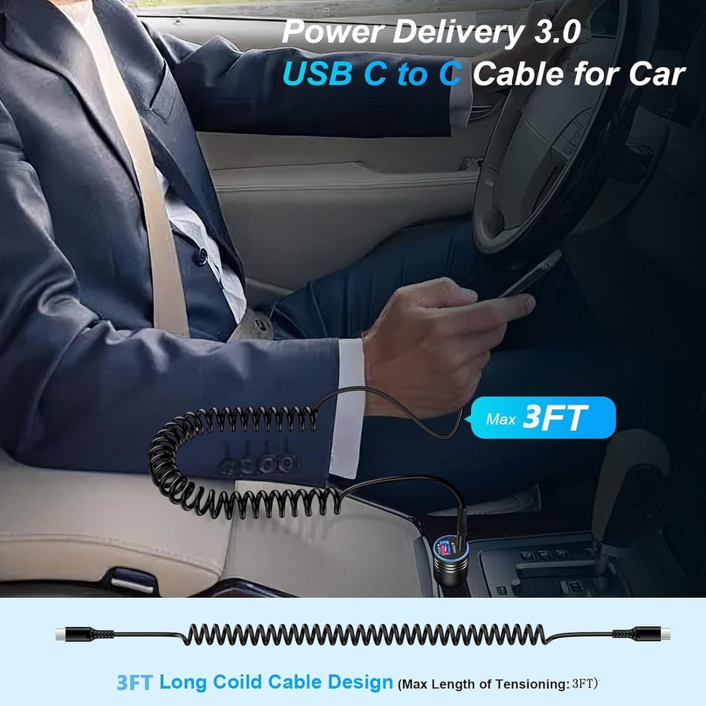 Android Auto USB C to C Cable 3FT Type C Fast Charging Coiled Samsung...