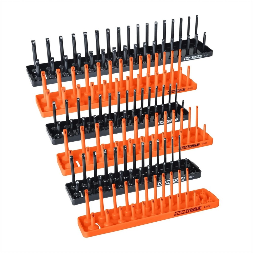 22418 Deluxe 6-Piece Socket Organizer Set - Tool Box Essential in Orange/Black