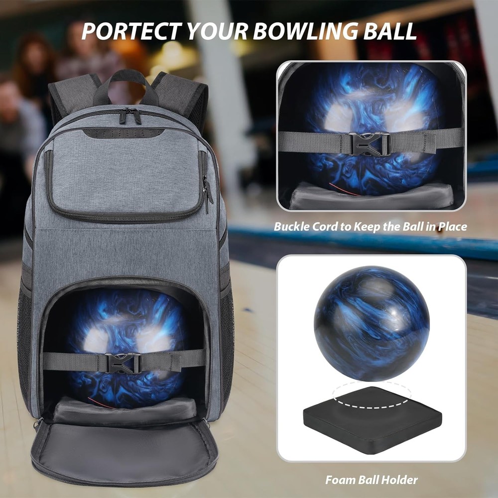 Bosynoy Single Bowling Ball Backpack & 2 Balls Bundle Black
