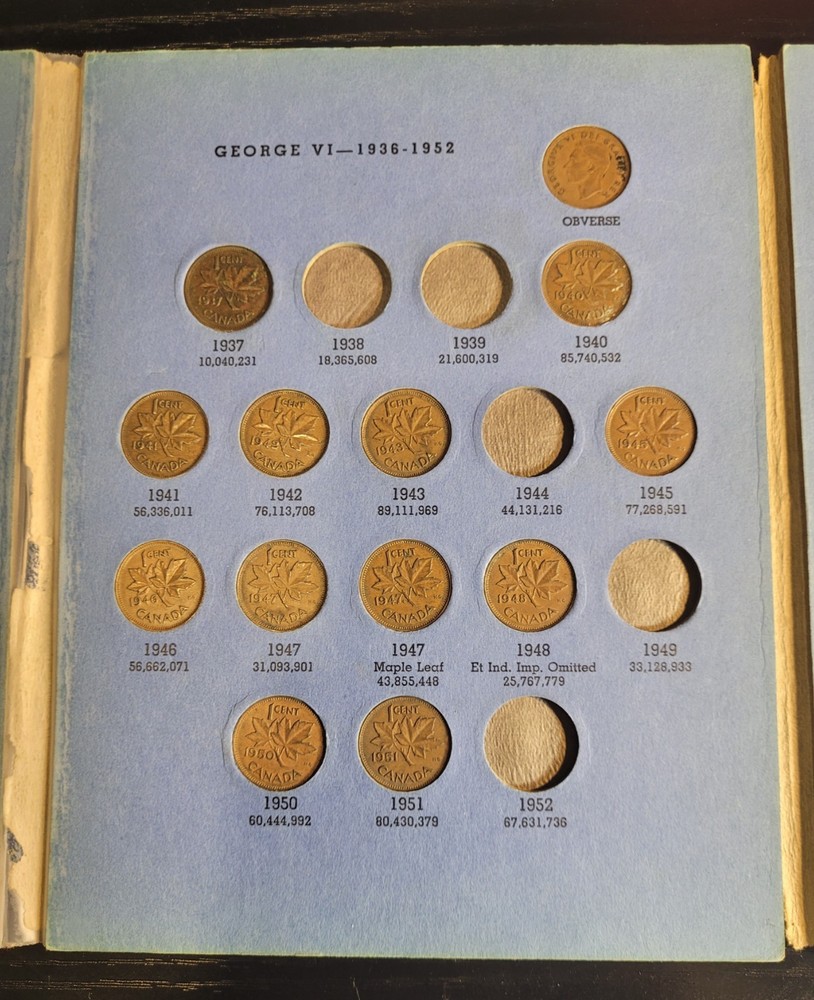 Canada Penny Folder with 36 Coins - 23 Different Dates Ranged 1937-1966