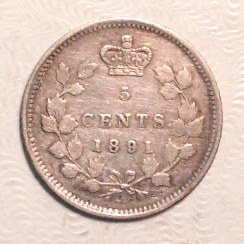 1891 Canada VIctoria Five 5 Cents cd -