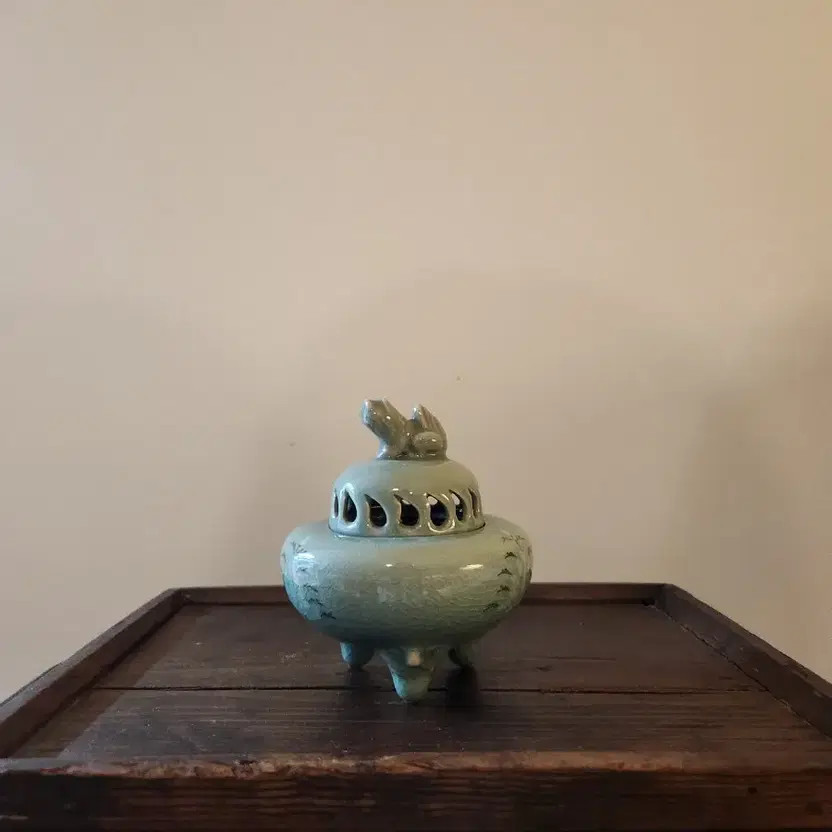 Artist Celadon Incense Burner Lotus Pattern, 11.2cm