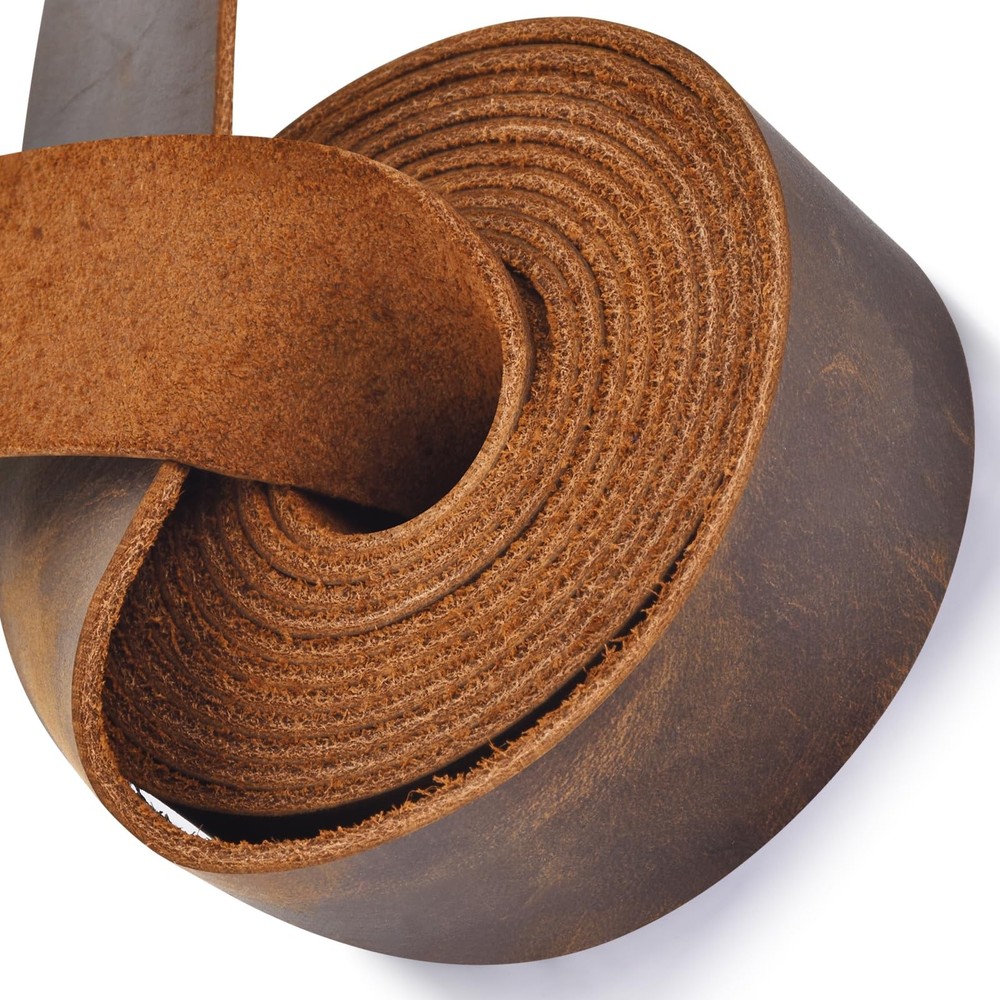 Leather Strap 1 Inches Wide Flat Strips, Genuine Full Grain DK Brown