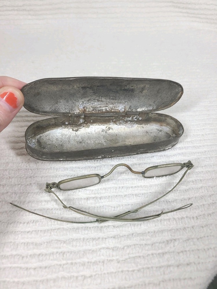 Antique 1800s Eyeglasses w Case Rectangular Small Lens Telescoping Arm Ooak Rare