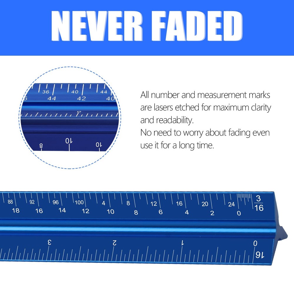 12 Inch Aluminum Architectural Scale Ruler for Engineers Architects Students