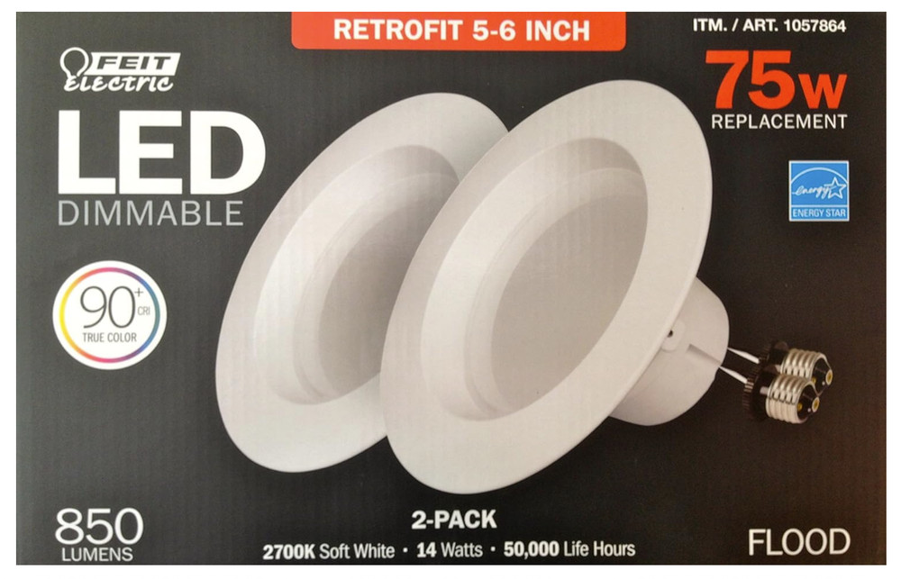 FEIT 2PACK, 5-6" LED DIMMABLE DOWNLIGHT, 75W, SOFT WHITE (27K) (PART # 1136343)