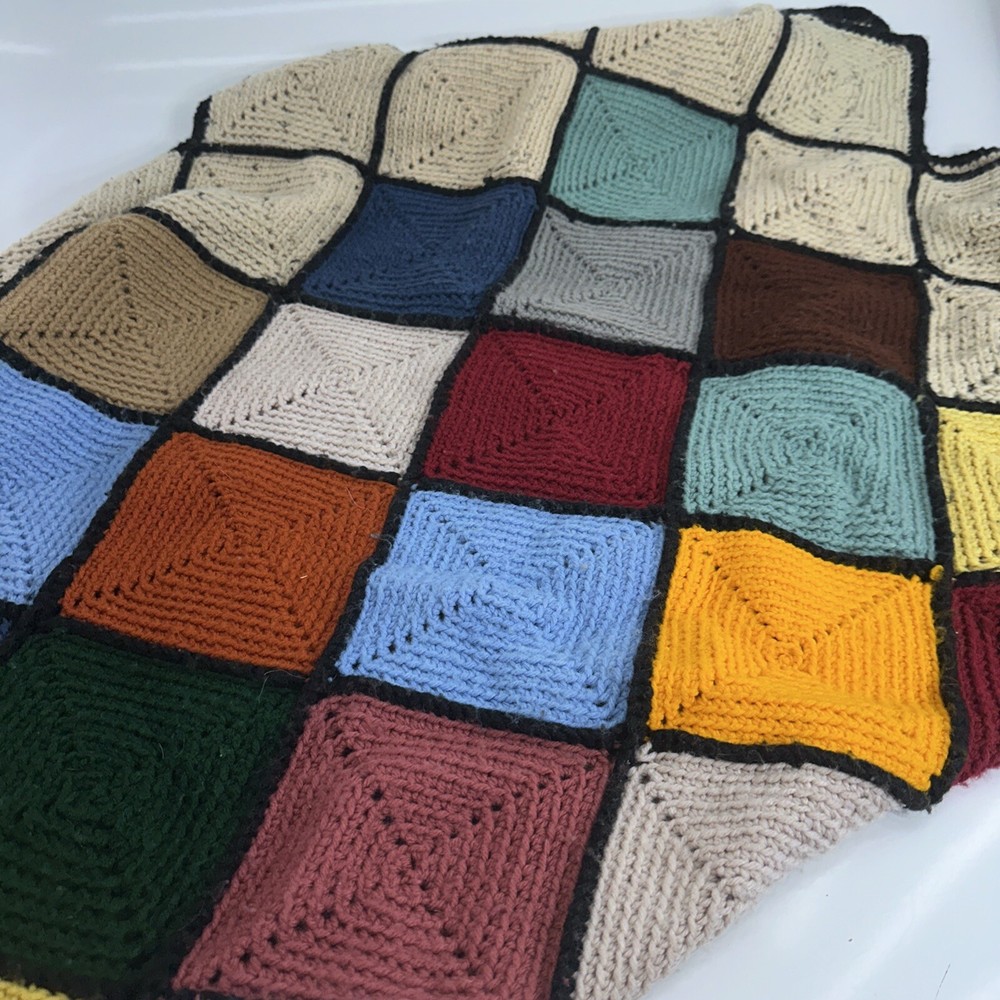 Handmade Granny Square Afghan Blanket Throw Multicolor 62"x52"