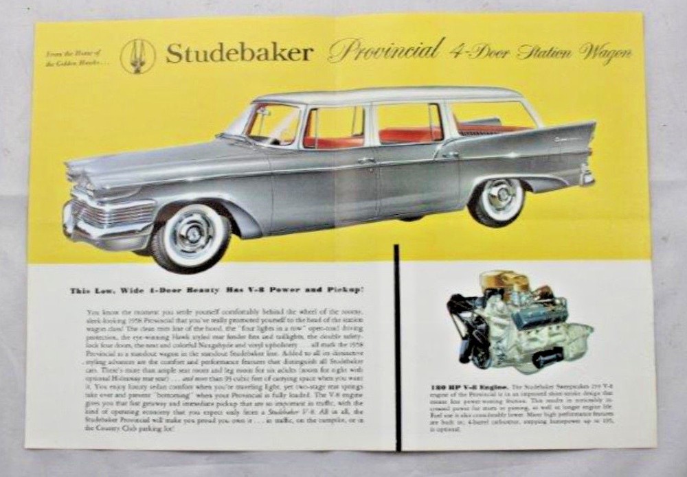 1958 Studebaker Provincial 4 Door Station Wagon Color Data Sheet Original 2 side