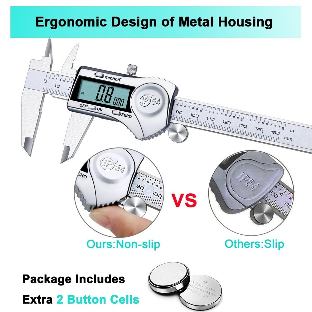 Versatile Digital Caliper 6 Inch - Splash Proof, Large LCD, 3 Units Conversion