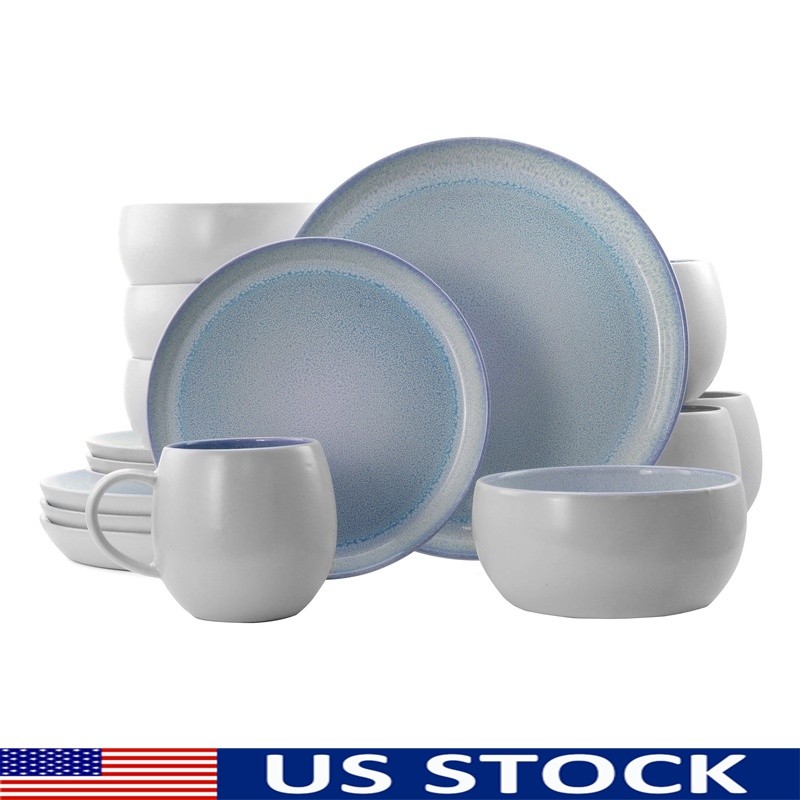 Contemporary Stoneware Dinnerware Set Service 4 Microwave Dishwasher Safe 16pcs
