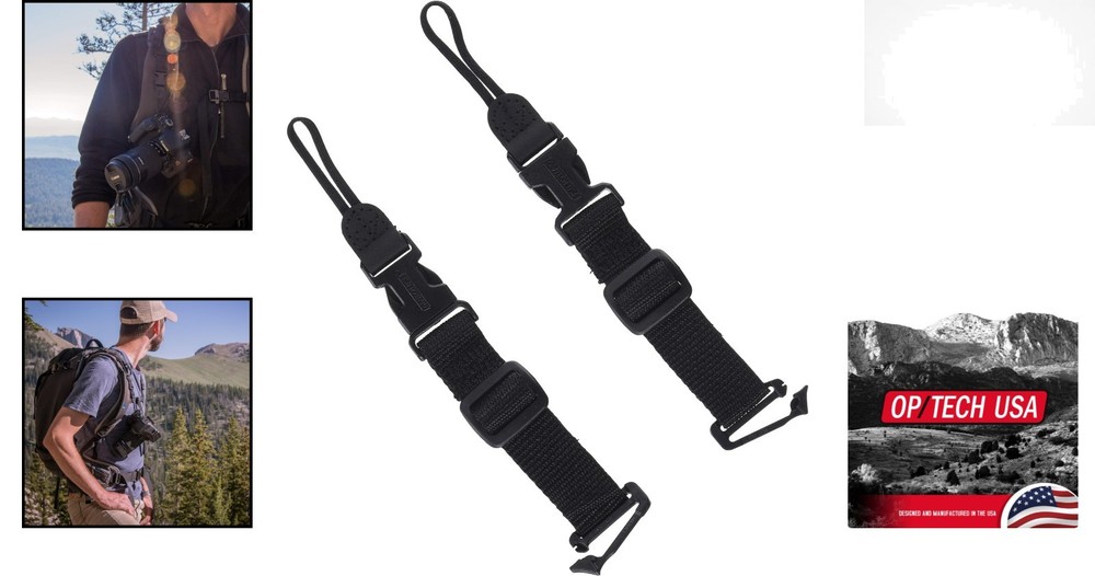 Adjustable Black Camera & Binocular Connectors - Secure Backpack Attachment