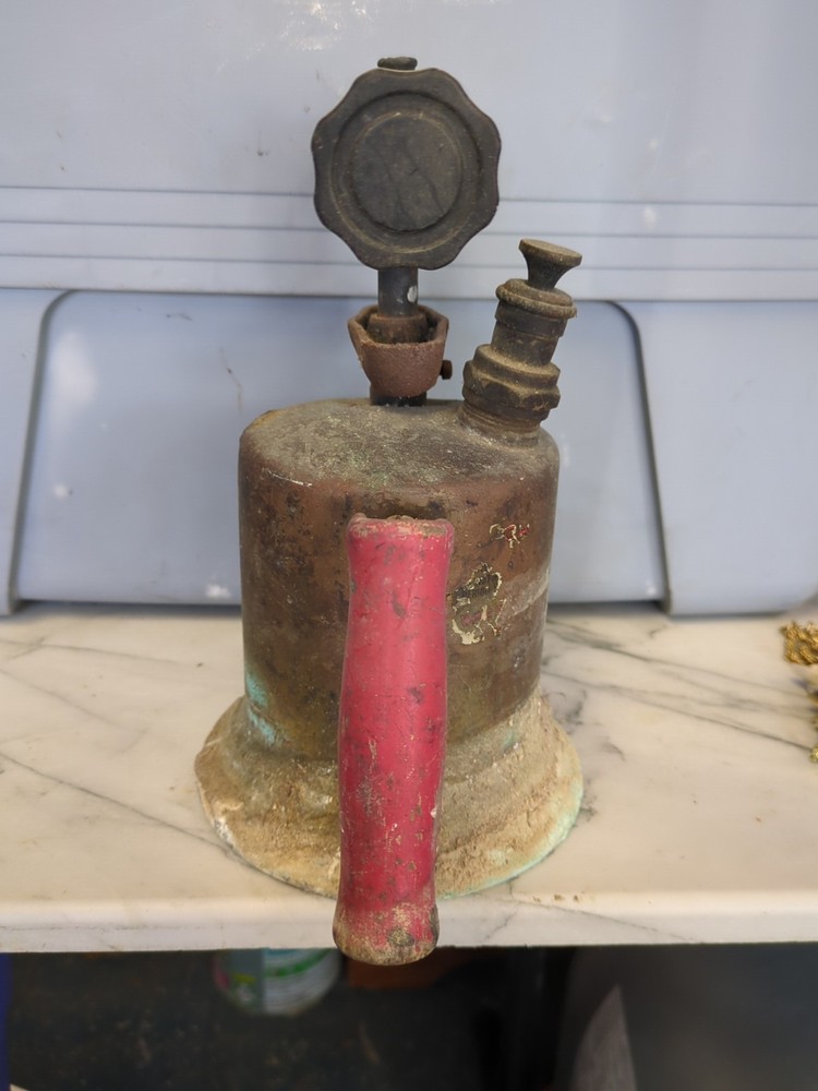 Antique Vintage Brass Blow Torch Red Handle