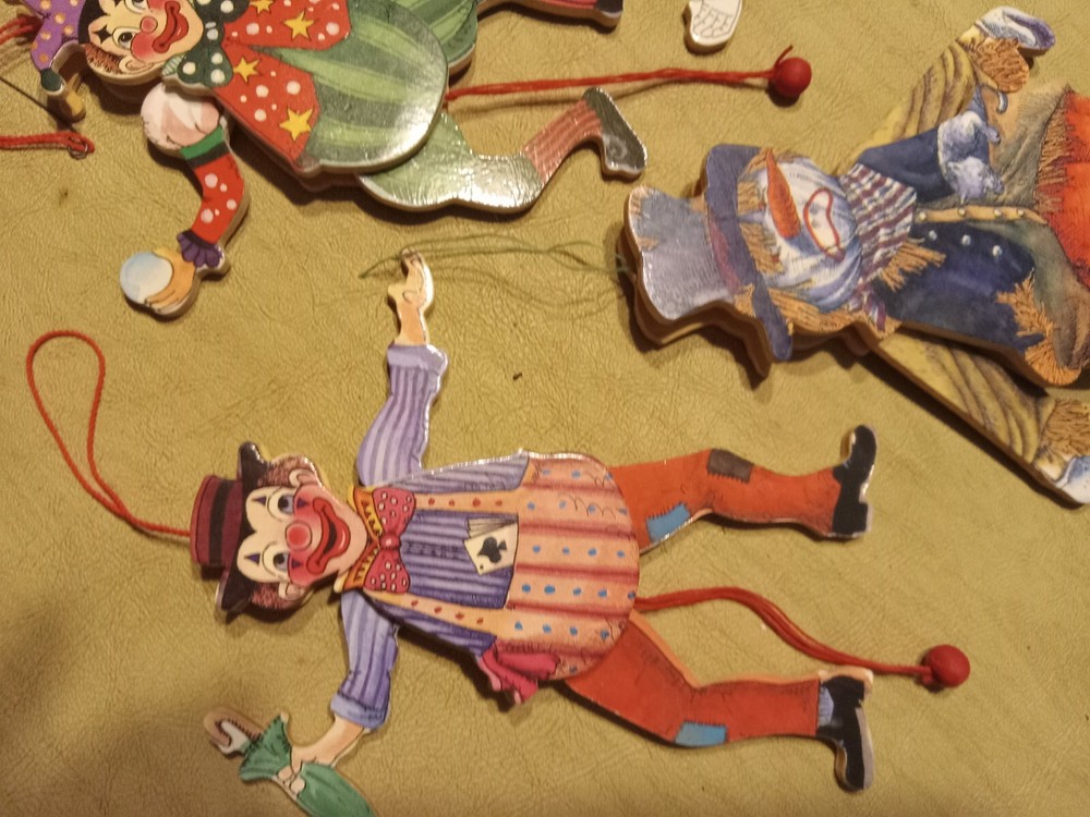 Pull String Clowns,scarecrow Lot Of 4