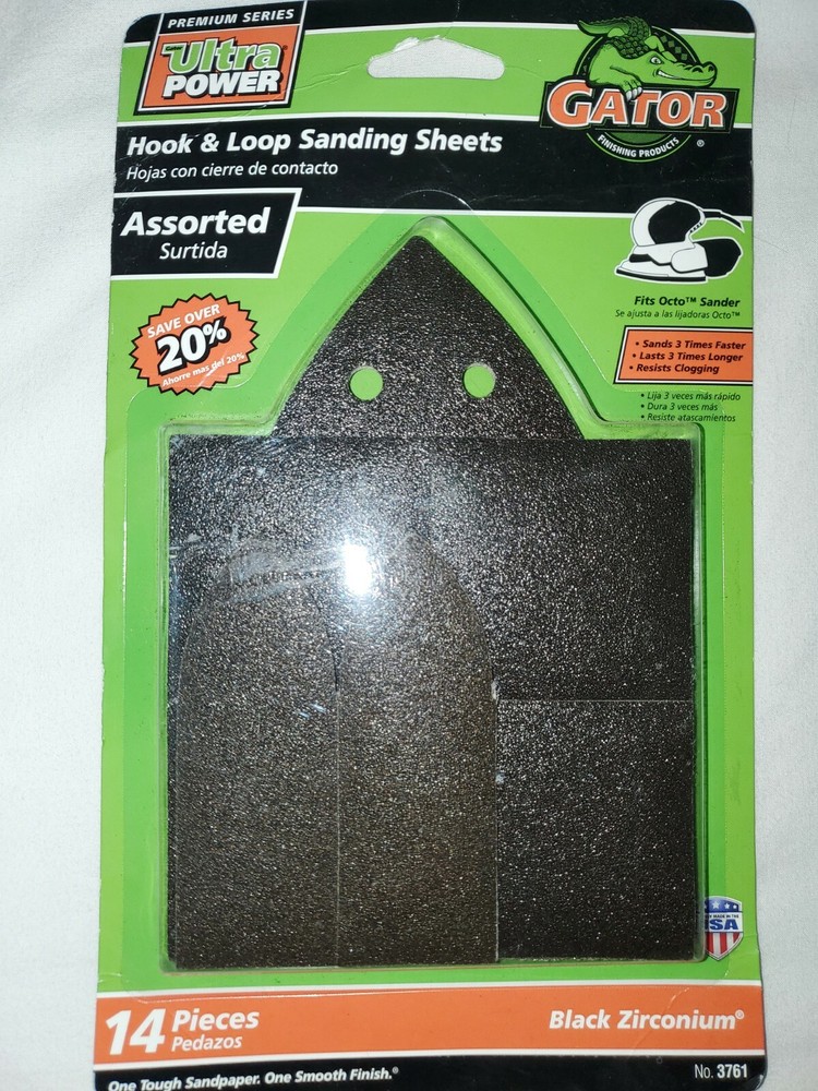 Gator Ultra Power Hook Loop Sanding Sheets 14 Pc Assorted 3761 Black Zirconium