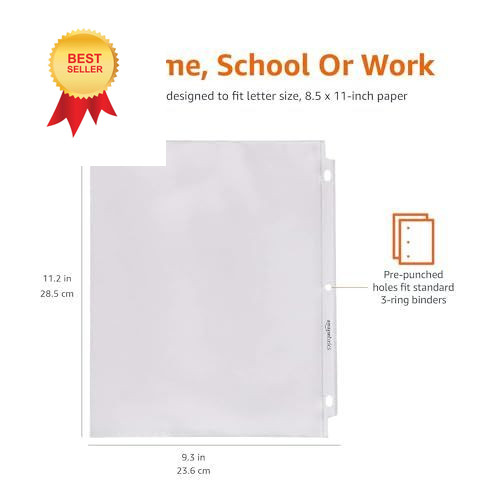 Amazon Basics Sheet Protector, Non-Glare, 100-Pack, 8.5 x 100 - Pack, Clear