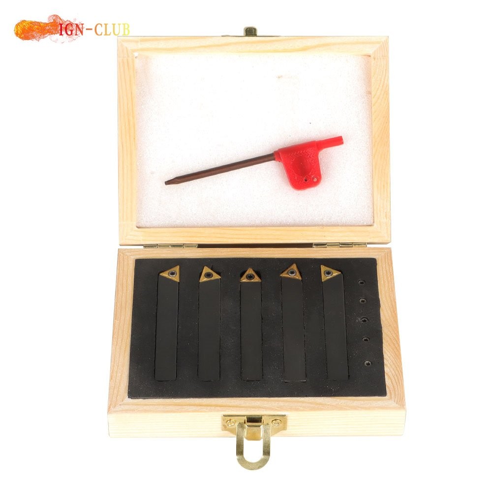 5 Pcs 3/8-inch Indexable Carbide Insert Turning Tooling Bit Holder Set For Lathe