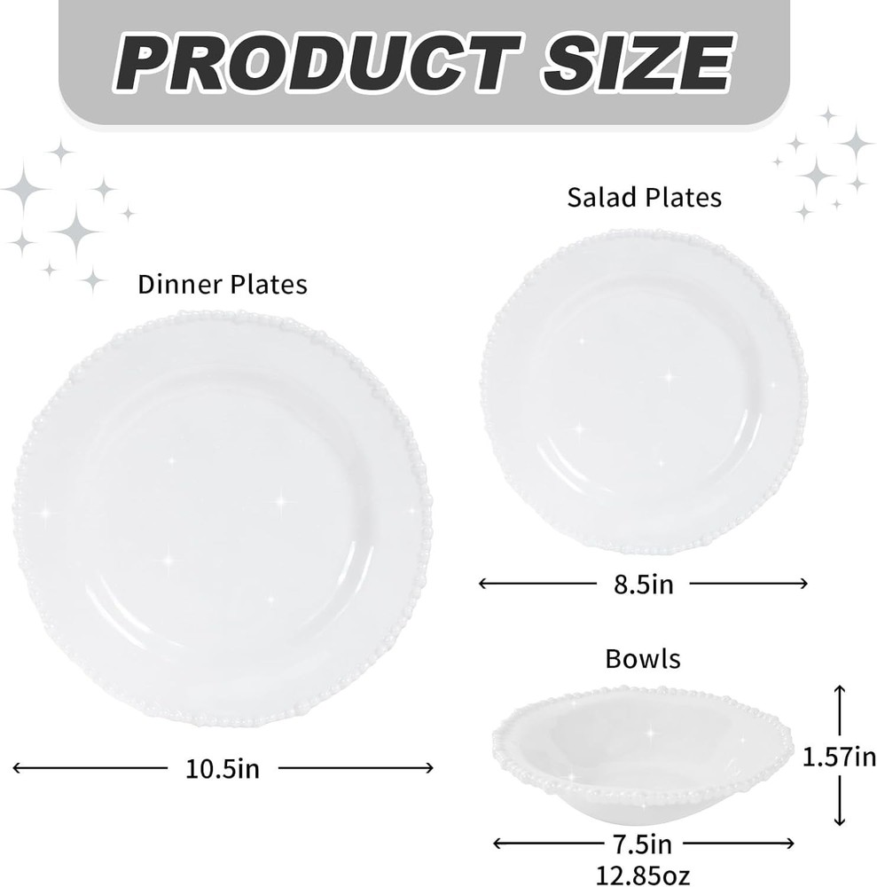 White Pearl Melamine Dinnerware Set, 12-Piece Plastic Dinner Dishes Set, for ...