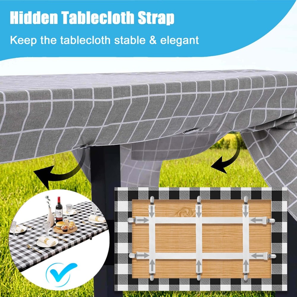 Table Cloth Holder Clips Hidden Strap 5 Pack, Adjustable Elasticity Picnic Table