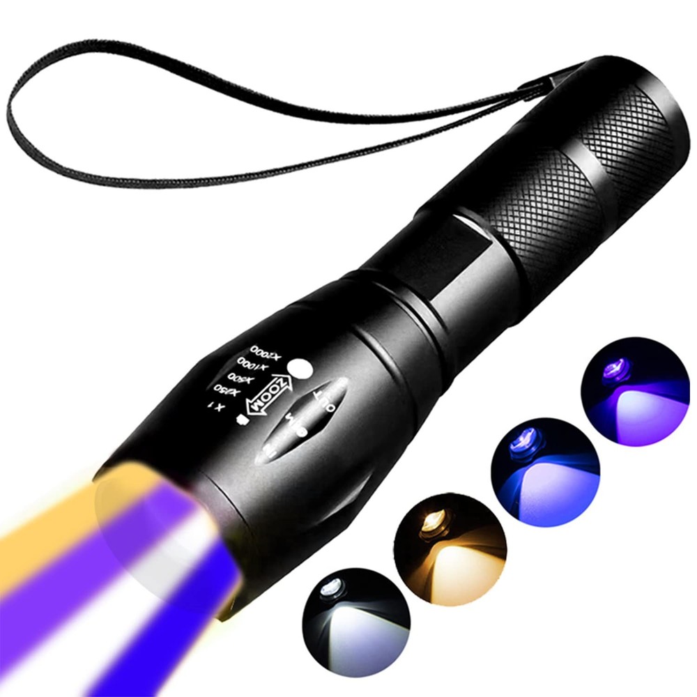 YZYOE Rechargeable Multi Function Flashlights 4 Color Lights, Black Light UV ...