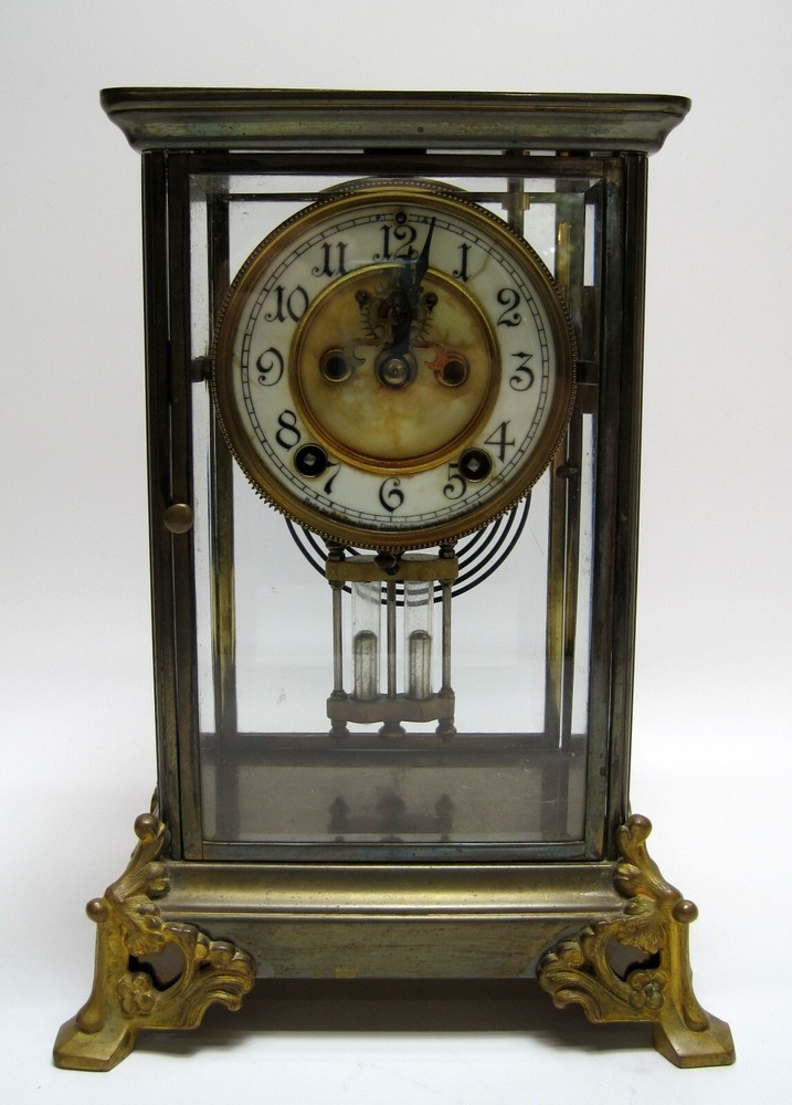 Antique New Haven Crystal Regulator Clock Open Escapement