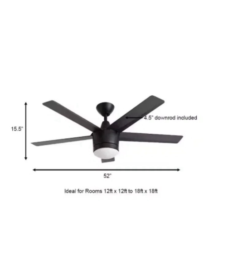 Home Decorators Merwry 52 in. Matte Black Ceiling Fan w/ LED & Remote Control