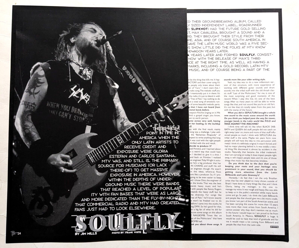 SOULFLY / MAX CAVALERA / 2 PAGE MAGAZINE INTERVIEW ARTICLE COMPLETE
