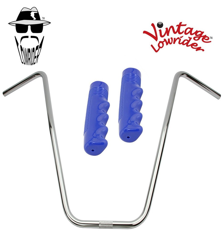 Original Lowrider 24" 22.2 D Handlebar Chrome 120mm Grips Solid/Blue