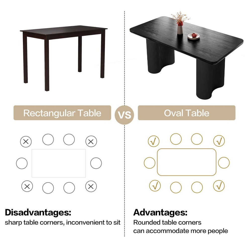 63" Black Dining Table for 4-6 Modern Kitchen Table RectangularDining Room Table