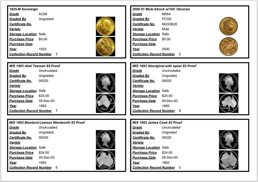 Coin Collector Database Professional Software to suit Windows CDROM