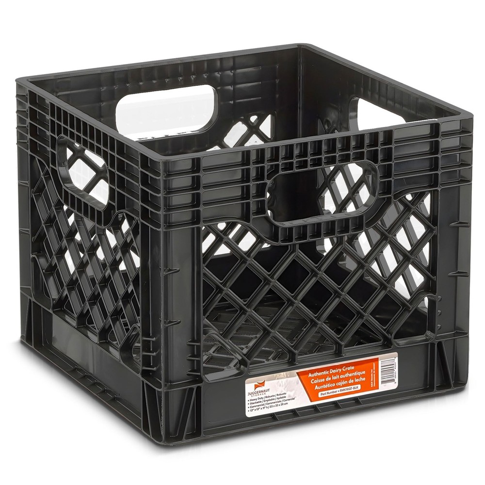 Juggernaut Storage 2-Pack Stackable Heavy Duty Milk Crates with Handles, 16 Q...