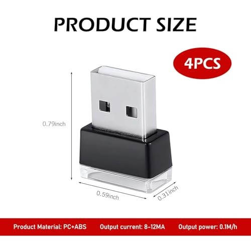 4PCS USB LED Car Interior Atmosphere Lamp, Mini LED Night Light, USB white