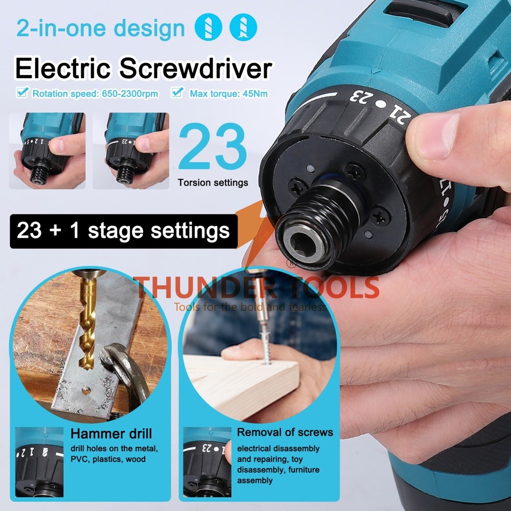 18V Lithium Screwdriver Torque Adjustable 2 Speed Control Modes 1 battery
