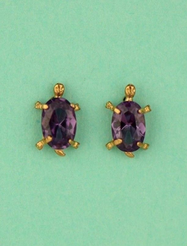 14k Yellow Gold Turtle Birthstone Stud Earring