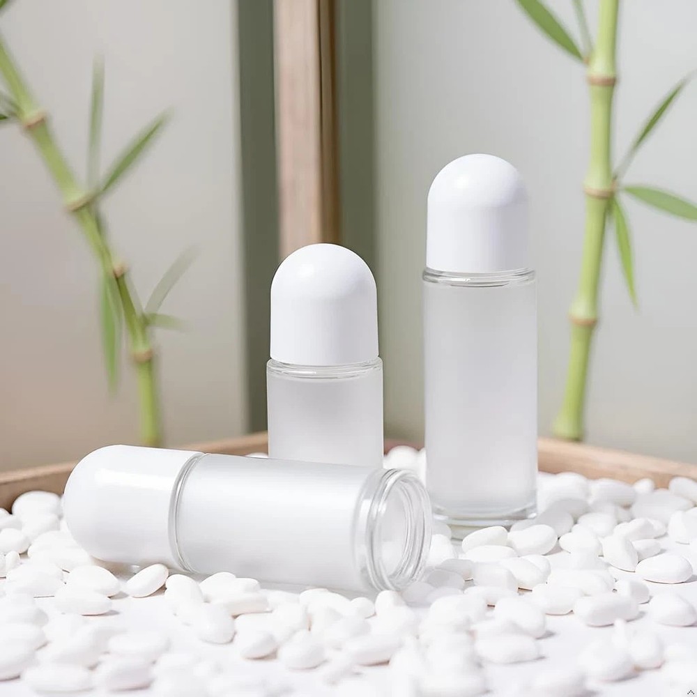 2 Pcs 50ML Glass Empty Roller Bottles with Plastic Roller Ball, Roll on Bottles