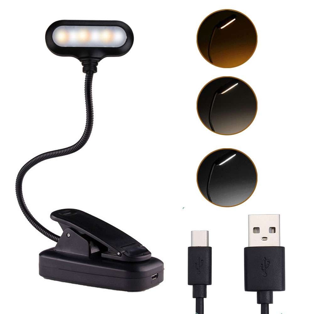 Flexible Rechargeable LED Book Light With 3 Light Modes Easy Clip Reading Lamp