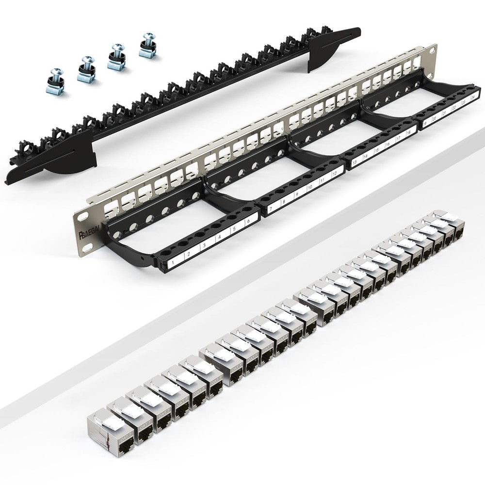 Patch Panel 24 Port with cat7 STP Keystone Jack【EC Listed】 Front Cable Rack S...
