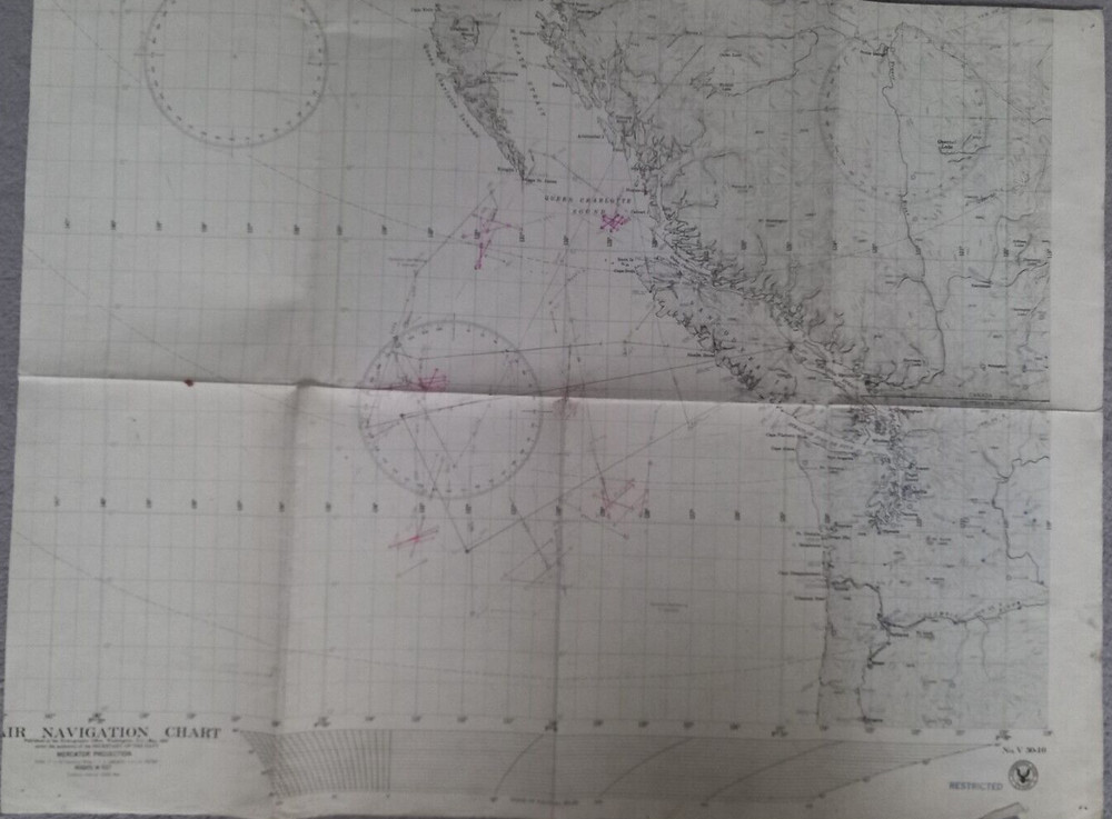 Vintage US Navy Navigation Chart 1943 Portion Restricted Pacific Coast
