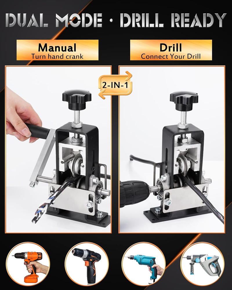 Manual Wire Stripping Machine, 2-in-1 Hand Crank & Drill Powered Tool