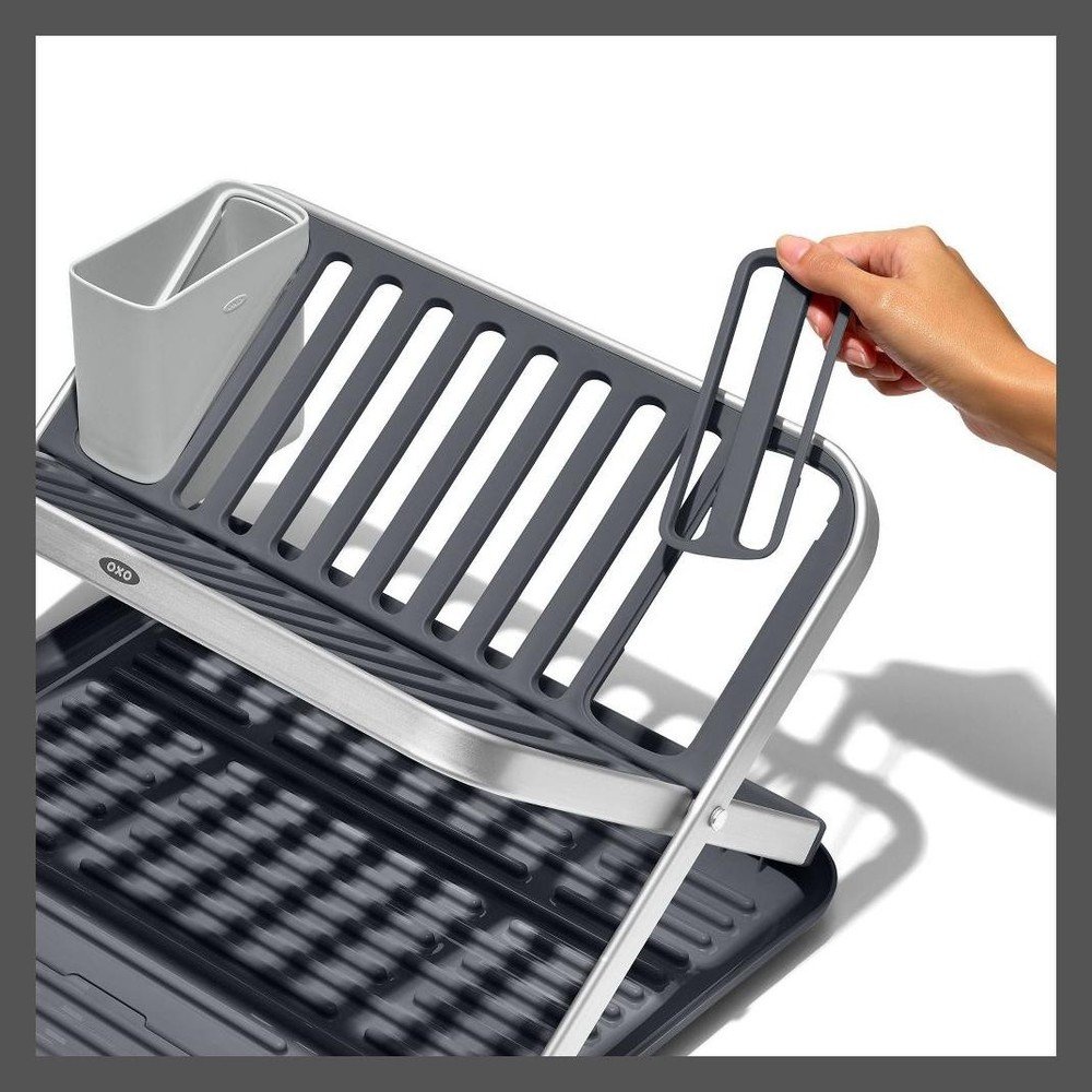 OXO Aluminum Dish Rack Foldable Compact Folding Freestanding Rustproof