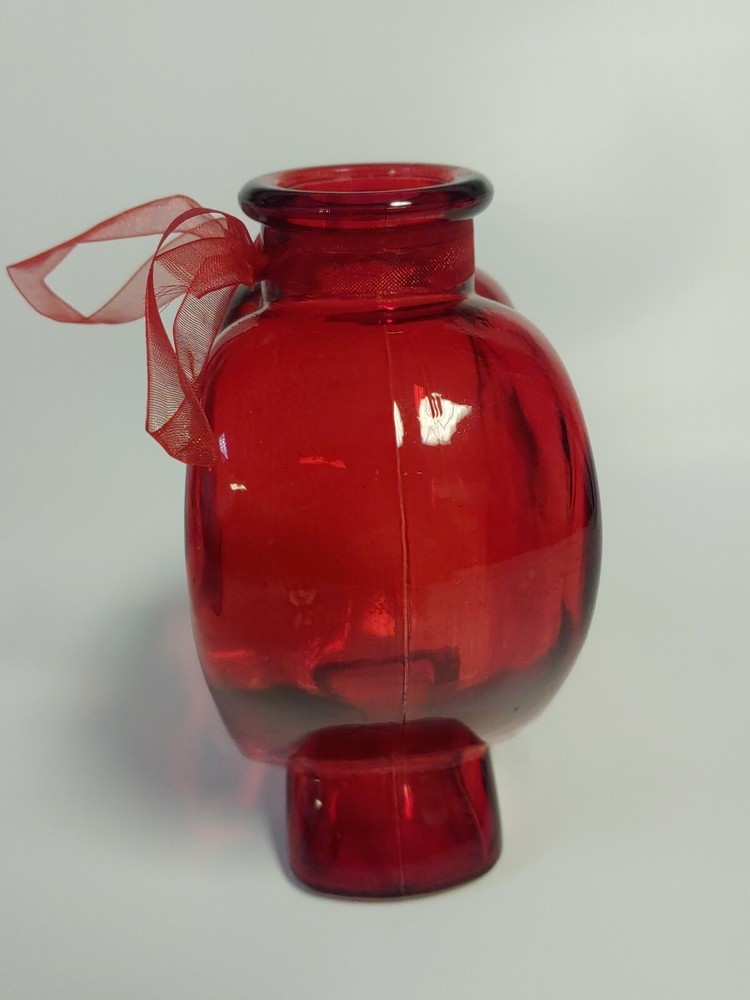 Beautiful Ruby Red Stained Heart Shaped Pressed Glass Bottles /Vases 5"