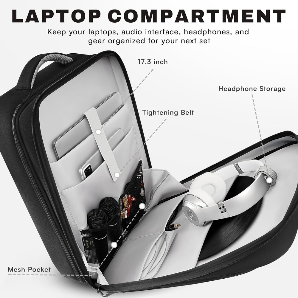 DJ Controller Case Grey Padded Backpack w/ Laptop Sleeve & Organized Pockets